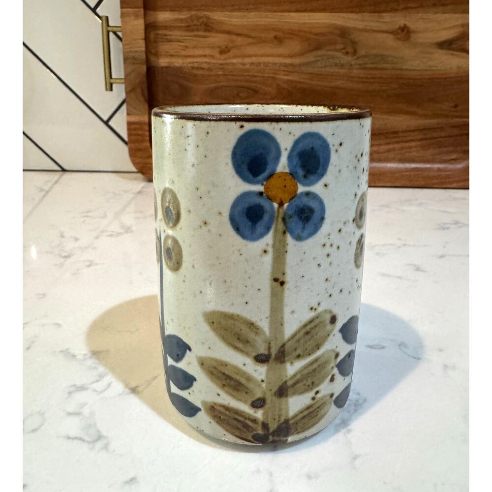 Vintage Otagiri Japan Glazed Ceramic Brown blue green floral 5” mug 70s MCM - Picture 4 of 8